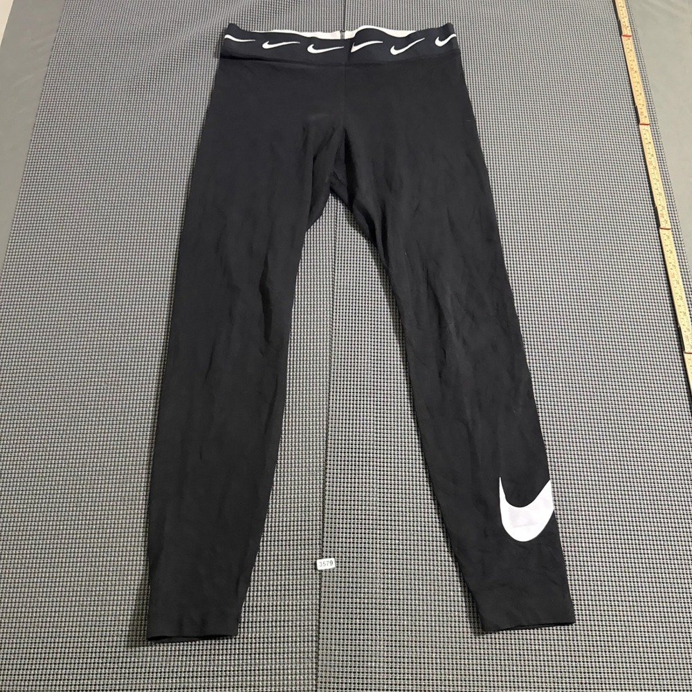 Nike Womens Black Repeat Swoosh Logo Leggings Size L Athletic Pants